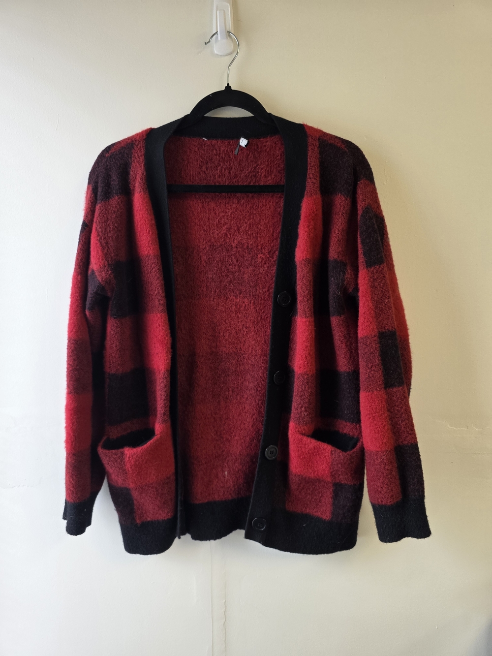 Cyrus Red and Black Checkered Open Cardigan
